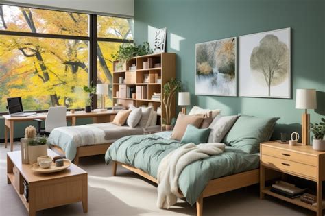 Premium AI Image | an interior design of a college small dorm with ...