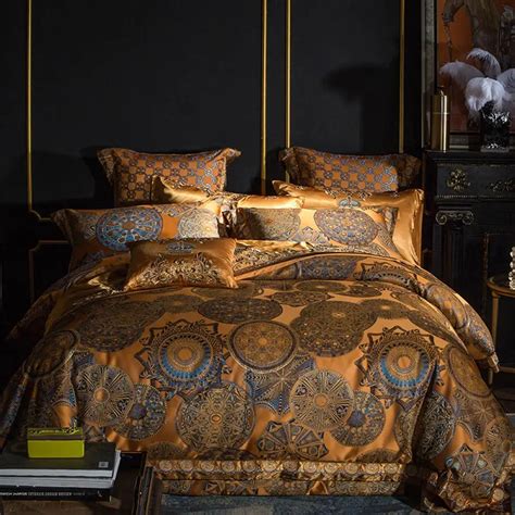 Svetanya Golden Jacquard European Baroque Bedding Set Queen King Size