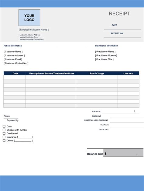 Free Medical Bill Receipt Templates Bookipi