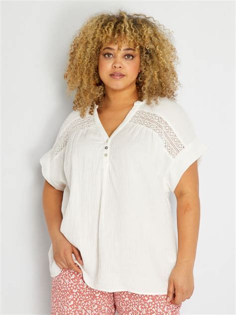 Blouse En Gaze De Coton Blanc Kiabi