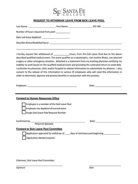 Fillable Online Request To Withdraw Leave From Sick Leave Pool Fax