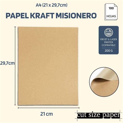 Papel Kraft Misionero A4 De 200 Grs Paq X 100 Hojas En Venta En