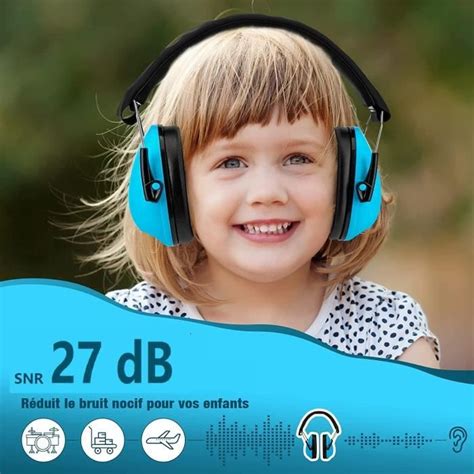 Casque Antibruit Pliable Snr Db Adulte Et Enfant Noir Et Bleu