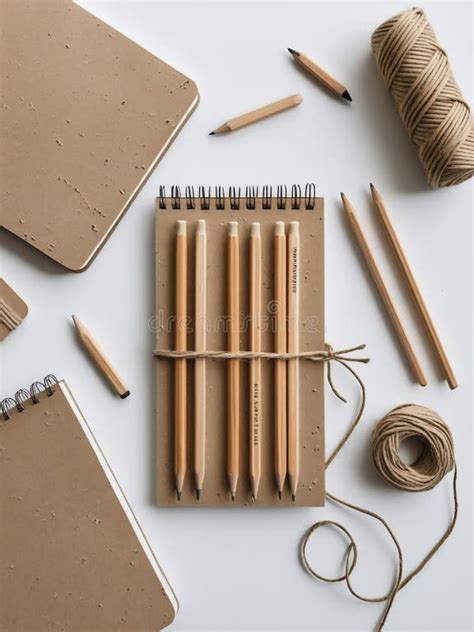 organic stationery flat lay featuring kraft paper notebooks  wooden