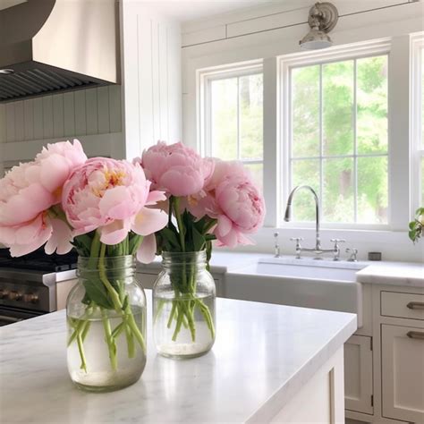 Premium AI Image There Are Three Vases With Pink Flowers On A Kitchen