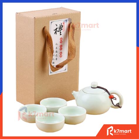 Jual HK7MART CHINESE TEA POT SET CERAMIC 4 CUP TEKO TEH CHINA 4