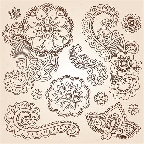 Henna Mehndi Doodles Elementos Abstractos De Dise O Floral Paisley