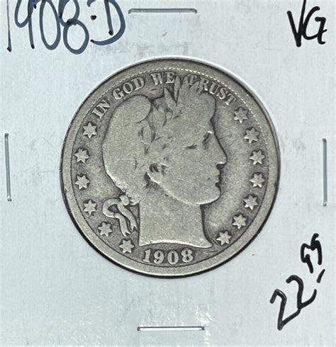 1908 D BARBER SILVER HALF DOLLAR VG NICE COIN EBay