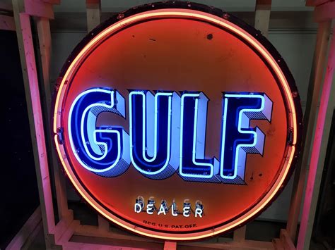 Gulf Original Porcelain Sign With Neon Added Auburn Spring 2019 RM