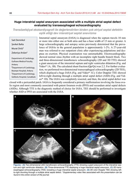 Pdf Case Images Huge Interatrial Septal Aneurysm Associated With A