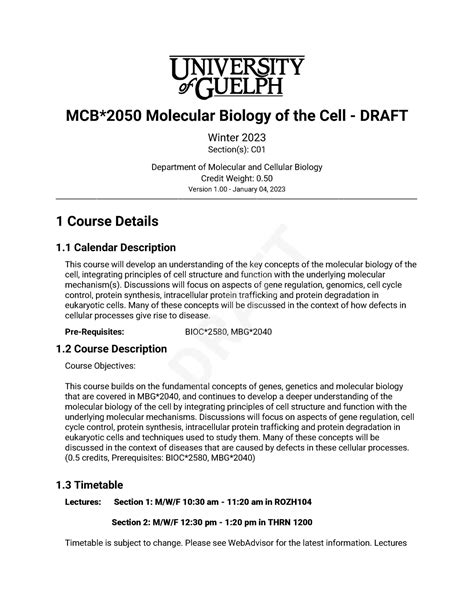 W Mcb Course Outline Mcb Molecular Biology Of The Cell