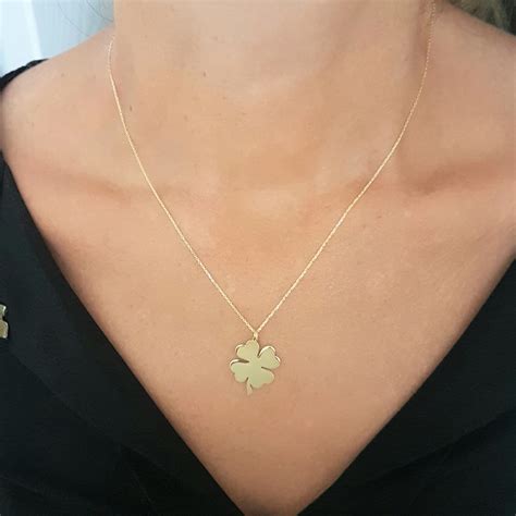 K Real Solid Gold Four Leaf Clover Necklace For Women