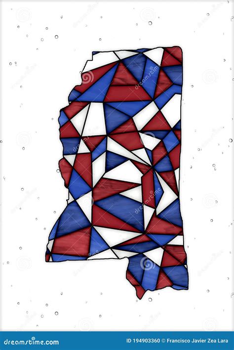 Stained Glass Style Design For Decoration With The Shape Of The Territory Of Mississippi Stock