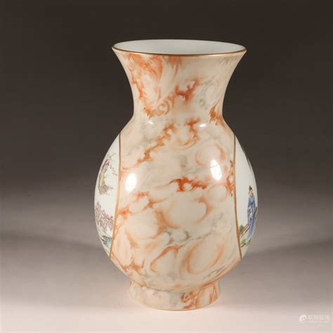 Bidlive Faux Bois Glaze Famille Rose Figure Vase