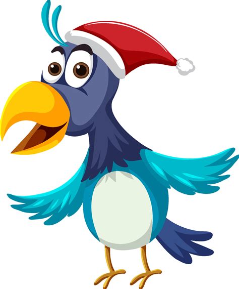 Blue Bird Wearing Christmas Hat Cartoon Character 5597515 Vector Art At