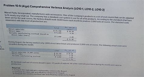 Solved Problem 10 9 Algo Comprehensive Variance Analysis