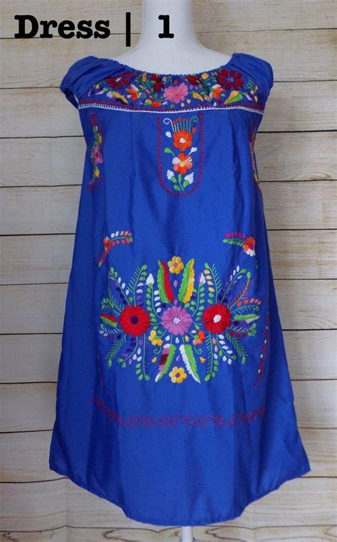 Handmade Womens Blue Embroidered Mexican Dress Size Etsy