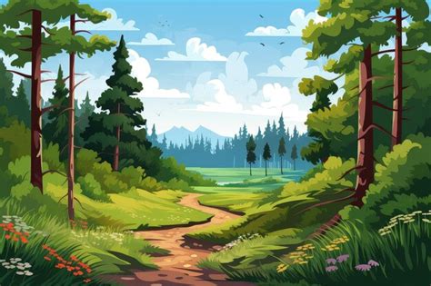 Premium Ai Image Summer Forest Landscape Illustration