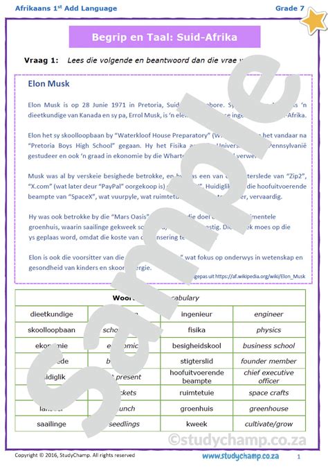 Grade Afrikaans Begrip En Taal Suid Afrika