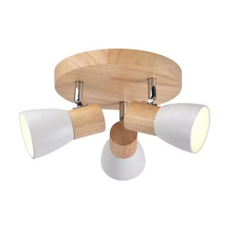 Plafonnier Nordique En Bois Et Spots Blancs Orientables Cristalrecord