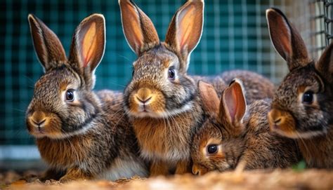 Premium AI Image Cute Baby Rabbits Sitting In Grass Fluffy And Small