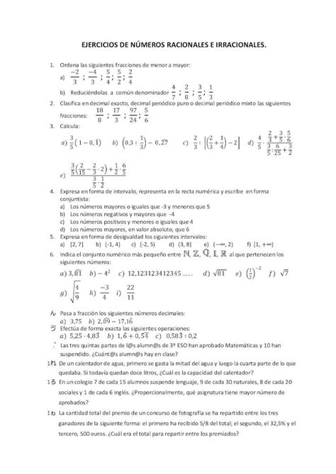 PDF EJERCICIOS DE NÚMEROS RACIONALES E PDF file1 ï Halla la