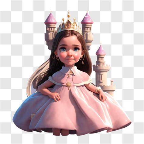 Download Cartoon Princess In Pink With Imaginary Castle Background Png