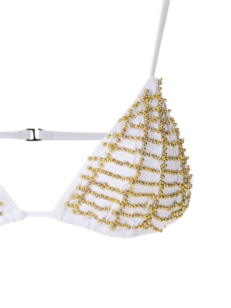 Amir Slama Beaded Triangle Bikini Set White FARFETCH