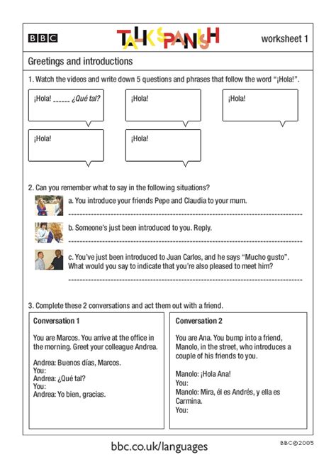 Free Spanish Conversation Worksheet Download Free Spanish Conversation