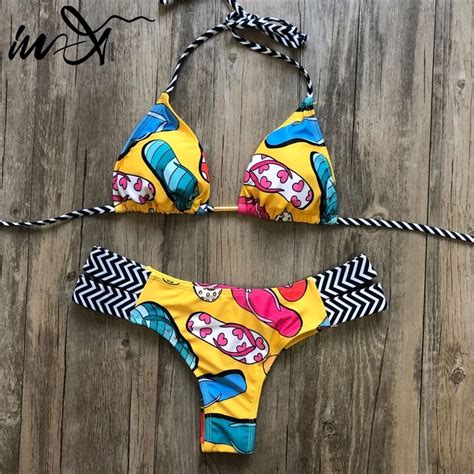 In X Leaf Print Bikinis 2019 Mujer Bathers Sexy Triangle Swimsuit