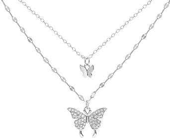 KFRS 925 Sterling Silver Butterfly Necklace For Women Double Layer