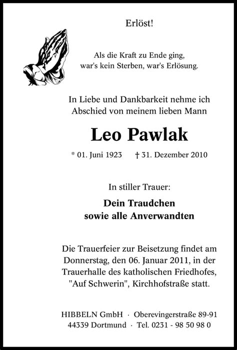 Traueranzeigen Von Leo Pawlak Trauer In NRW De