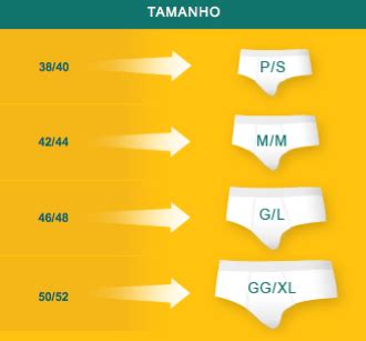Tabela de medida de cuecas Tendências em Moda Íntima Fitness e mais