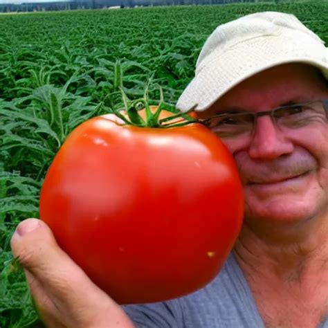 Proud Farmer Holding The World S Largest Tomato Stable Diffusion