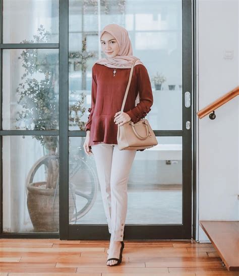 Ootd Jilbab Merah Maroon Voal Motif