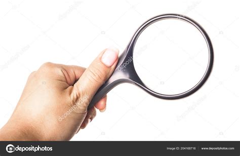 Hand Holding Magnifying Glass Isolated White Background Stock Photo