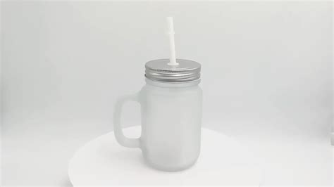 Topjlh Sublimation Blank Frosted Glass Mason Jar With Handle And Straw