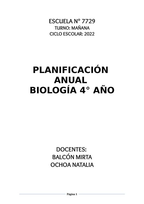 Planificacion Planificaci N Anual Para El Cuarto A O De Biolog A