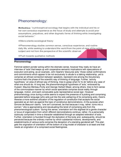 Phenomenology -Maurice Merleau-Ponty and George Herbert Mead - Phenomenology Feminist seldom ...