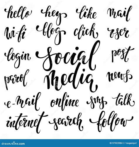 Big Set Of Handwritten Words Symbolizing Social Media And Internet