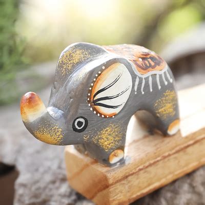 Handcrafted Elephant Themed Grey Jempinis Wood Door Stopper Tiny