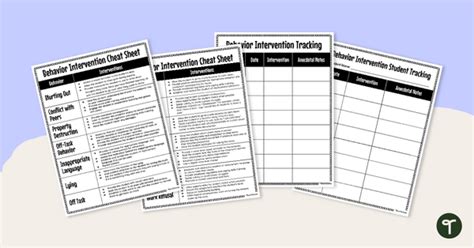 Behavior Intervention Cheat Sheet Teach Starter