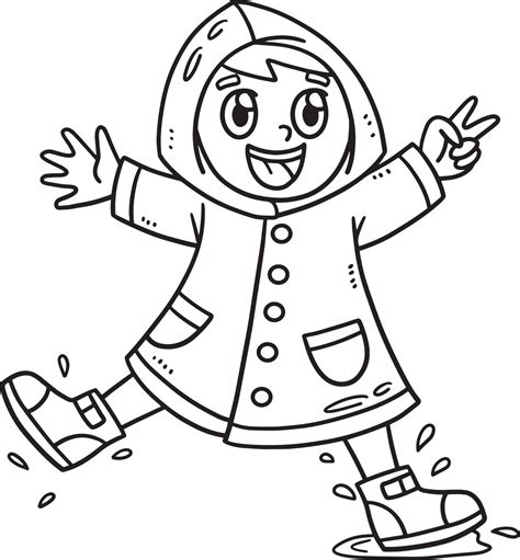 Spring Kid Wearing Raincoat Isolated Coloring Page 15529407 Vector Art