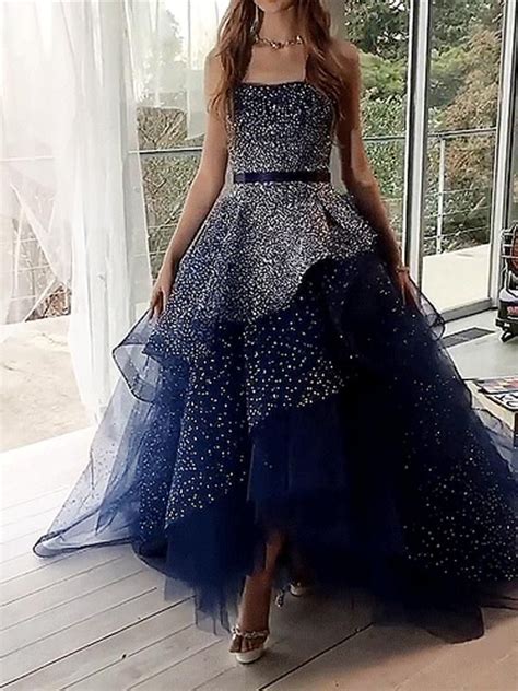 Navy Tulle Silver Beading Sequin Ball Gown Prom Dresses On Storenvy