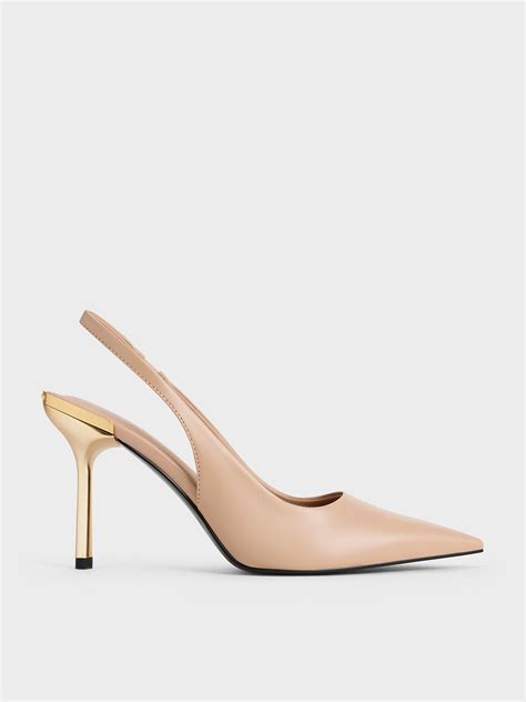 Giày cao gót mũi nhọn Metallic Heel Pointed Toe nude CHARLES KEITH VN