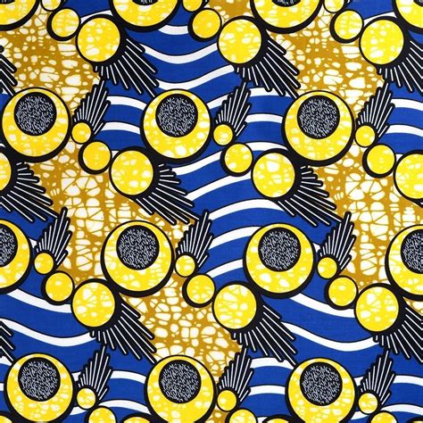 Tissu Coton Wax Motif Rond Bleu Et Jaune Tessuto Africano Tessuti