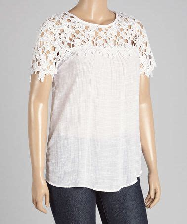 White Lace Yoke Top Plus Tops Floral Crochet Crochet Bib