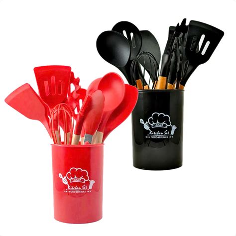 Utensílios Para Cozinha em Silicone e Bambu kit 12 Peças Shopee