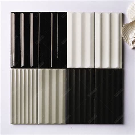 China Manufacturer Rippled Surface Ceramic Black 3x6 Subway Tile For