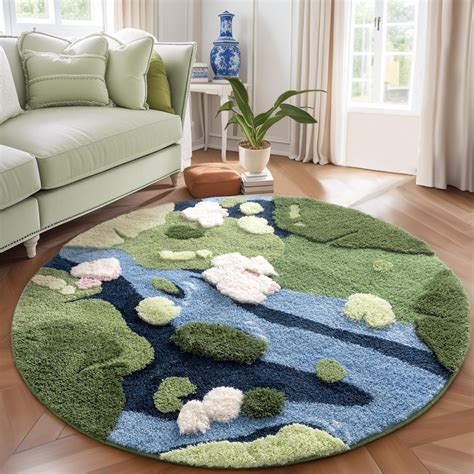 Amazon YIHOUSE Modern Round Area Rug Grass Green Moss Aesthetic